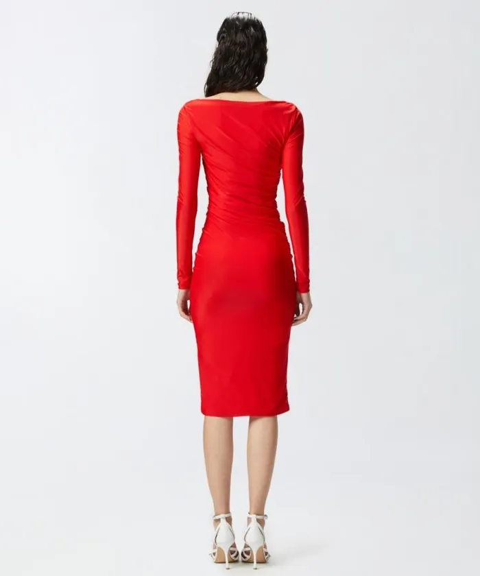Women Dresses Pinko Slimfitting Calflength Jersey Dress Formula1 Red Women Dresses Pinko Slimfitting Calflength Jersey Dress Formula1 Red