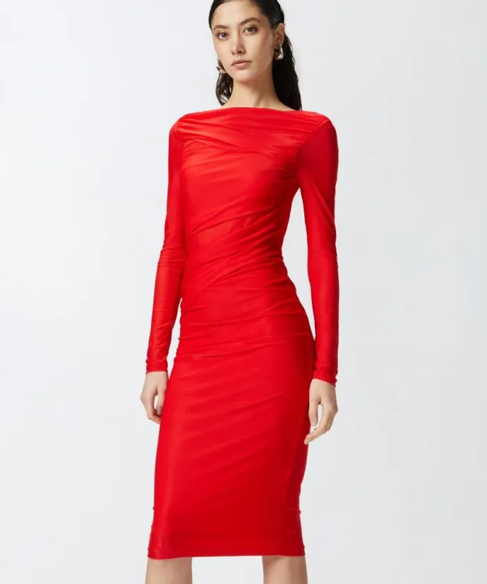 Women Dresses Pinko Slimfitting Calflength Jersey Dress Formula1 Red Women Dresses Pinko Slimfitting Calflength Jersey Dress Formula1 Red