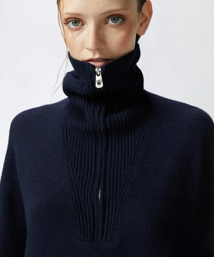 Women Dresses Pinko Wool And Cashmere High Neck Mini Dress Dark Navy Blue Women Dresses Pinko Wool And Cashmere High Neck Mini Dress Dark Navy Blue
