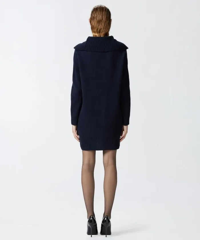 Women Dresses Pinko Wool And Cashmere High Neck Mini Dress Dark Navy Blue Women Dresses Pinko Wool And Cashmere High Neck Mini Dress Dark Navy Blue