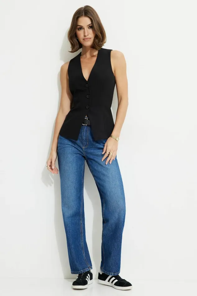 Women Dynamite Blazers and Vests Fitted VNeck Vest Black