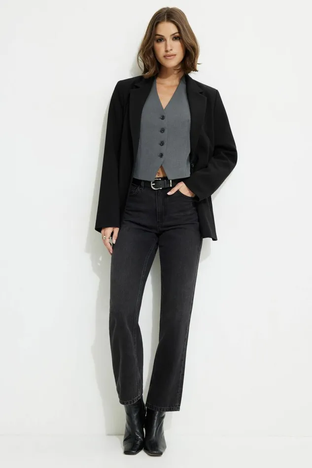 Women Dynamite Blazers and Vests Millie Tailored Vest Grey
