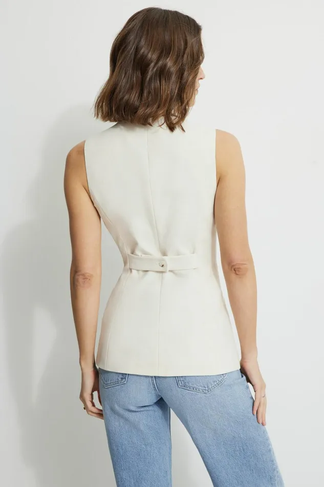 Women Dynamite Blazers and Vests Round Neck Flyaway Vest Beige