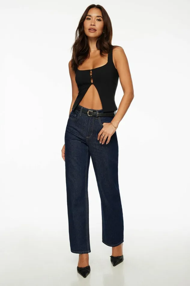 Women Dynamite Blouses and Tops Open Front Tank Top Black