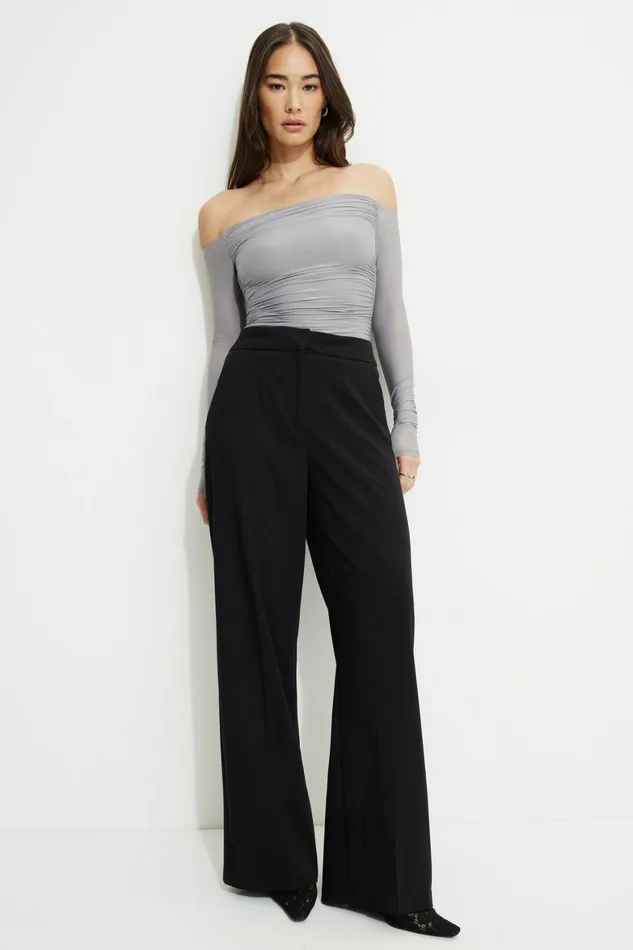 Women Dynamite Bodysuits Ruched Off Shoulder Jersey Bodysuit Gray