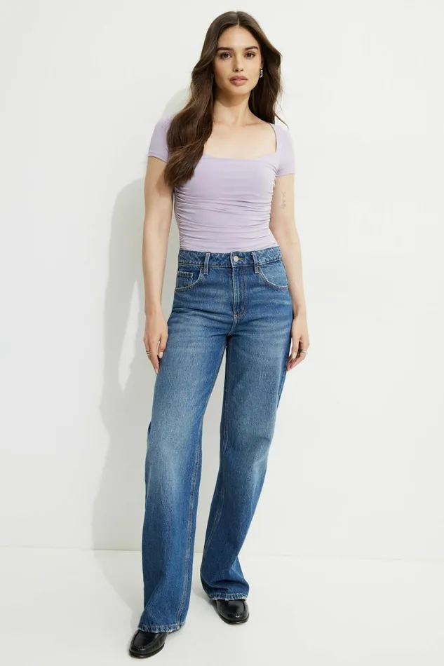 Women Dynamite Bodysuits Shirred Sweetheart Bodysuit Purple