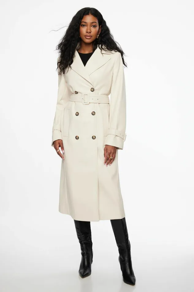 Women Dynamite Coats and Jackets Military Faux Leather Trench Coat Beige