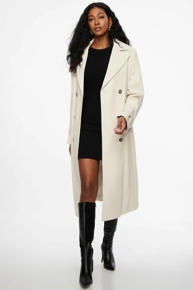 Women Dynamite Coats and Jackets Military Faux Leather Trench Coat Beige