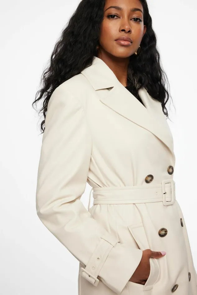 Women Dynamite Coats and Jackets Military Faux Leather Trench Coat Beige