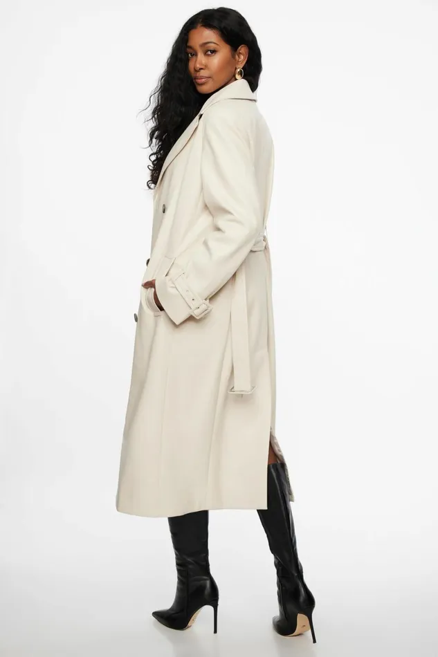 Women Dynamite Coats and Jackets Military Faux Leather Trench Coat Beige