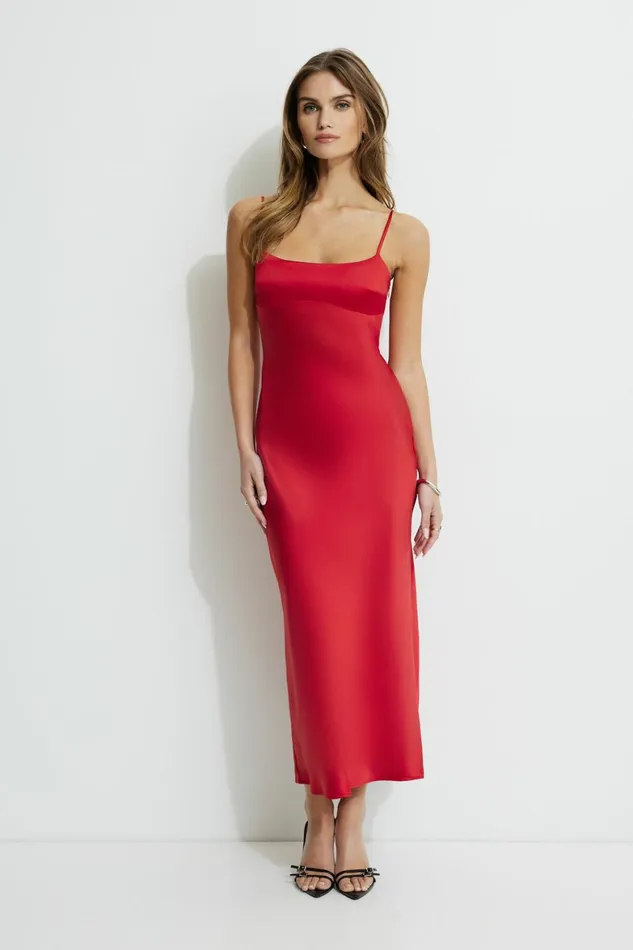 Women Dynamite Dresses and Jumpsuits Amira Satin Maxi Slip Dress Red