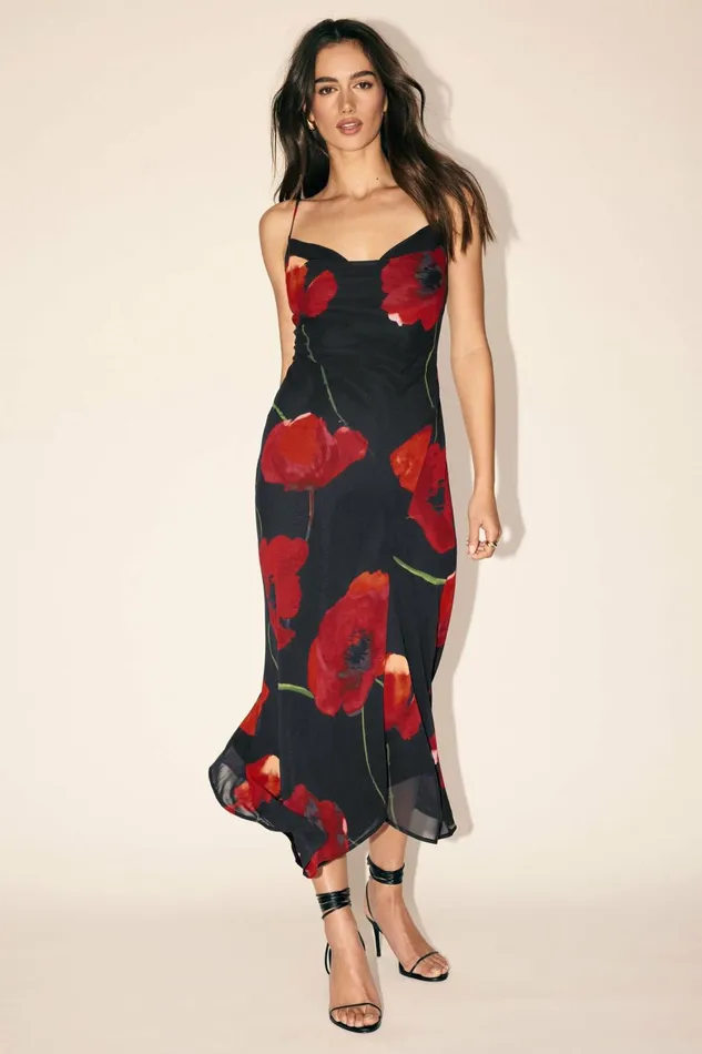 Women Dynamite Dresses and Jumpsuits Asymmetric Maxi Slip Dress Red