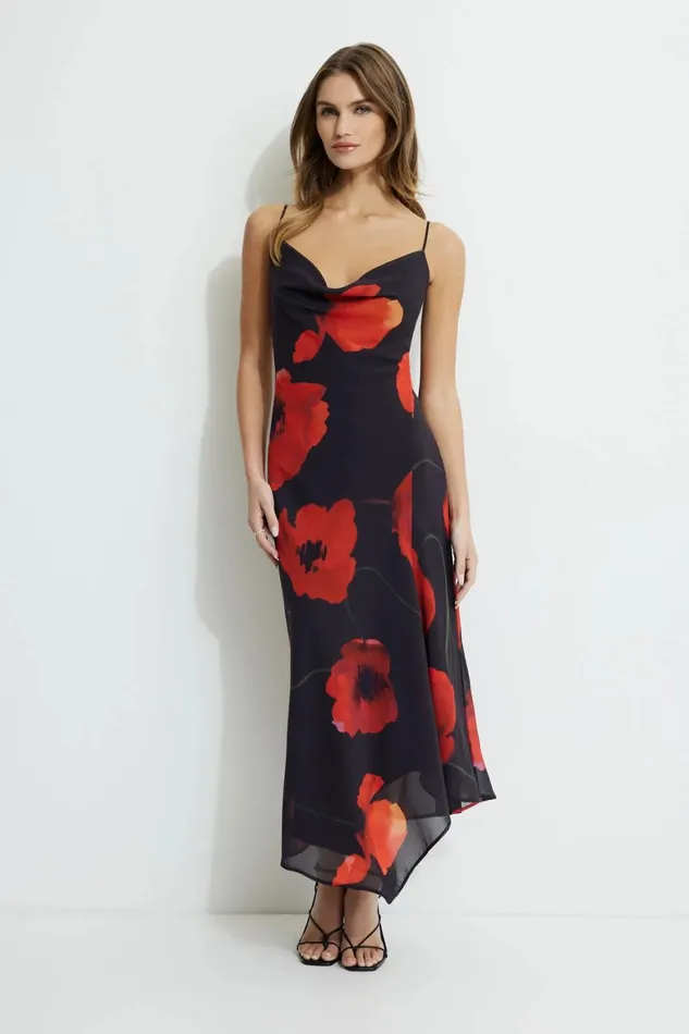 Women Dynamite Dresses and Jumpsuits Asymmetric Maxi Slip Dress Red