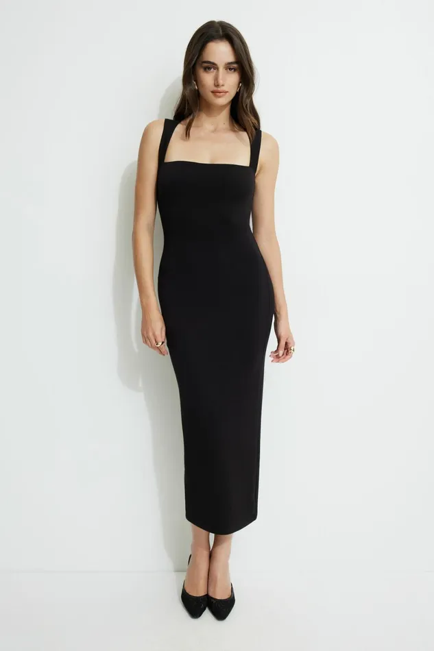 Women Dynamite Dresses and Jumpsuits Cherry Scuba Maxi Dress Black