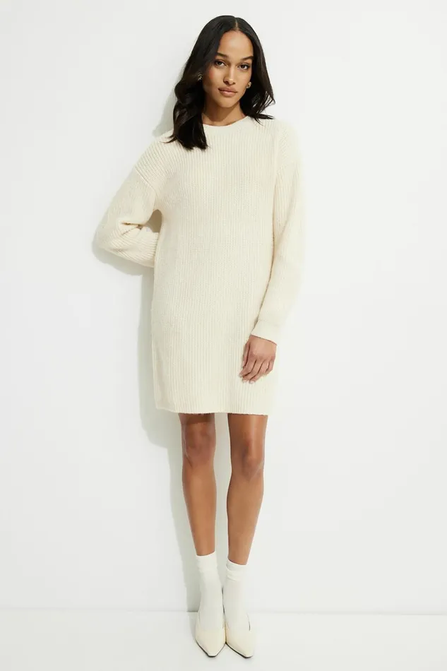 Women Dynamite Dresses and Jumpsuits Ribbed Mini Sweater Dress Beige