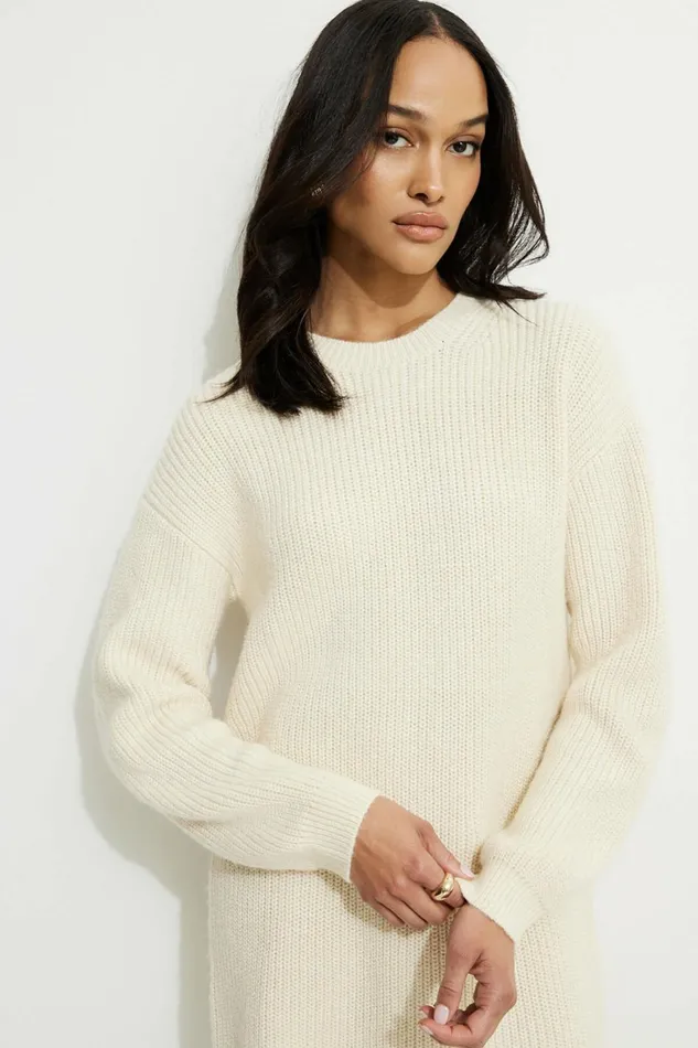 Women Dynamite Dresses and Jumpsuits Ribbed Mini Sweater Dress Beige
