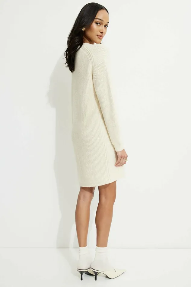 Women Dynamite Dresses and Jumpsuits Ribbed Mini Sweater Dress Beige