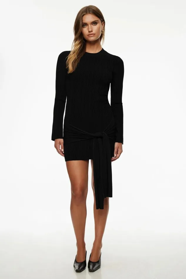 Women Dynamite Dresses and Jumpsuits Side Tie Mini Dress Black
