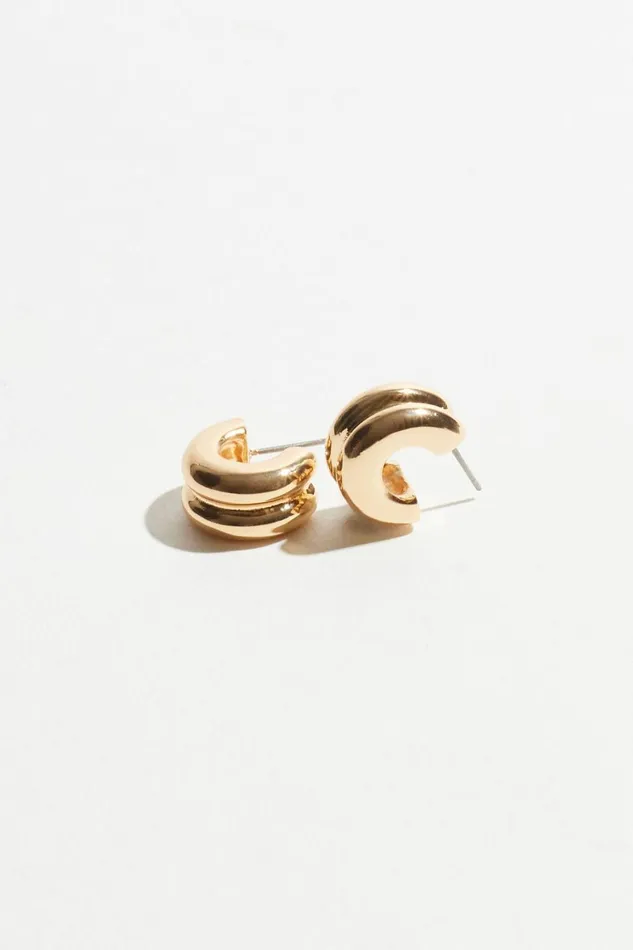Women Dynamite Earrings Double Chubby Huggie Hoop Earrings YELLOW