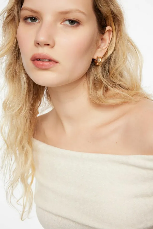 Women Dynamite Earrings Double Chubby Huggie Hoop Earrings YELLOW