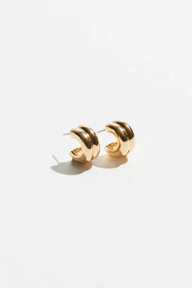 Women Dynamite Earrings Double Chubby Huggie Hoop Earrings YELLOW