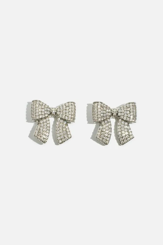 Women Dynamite Earrings Micropav Gem Bow Studs Gray
