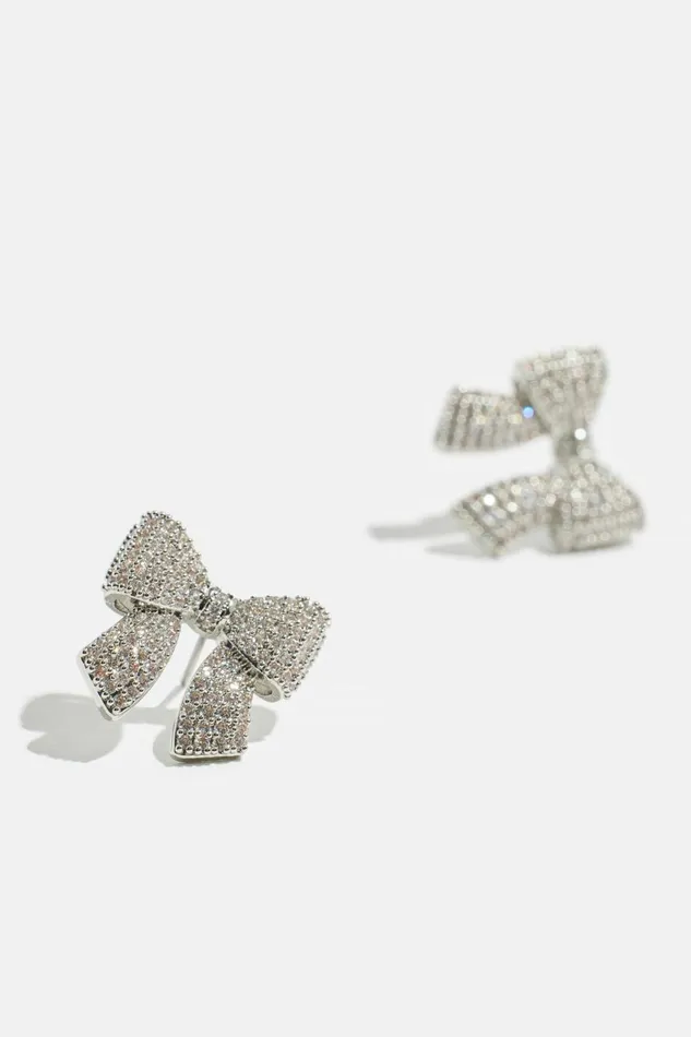 Women Dynamite Earrings Micropav Gem Bow Studs Gray