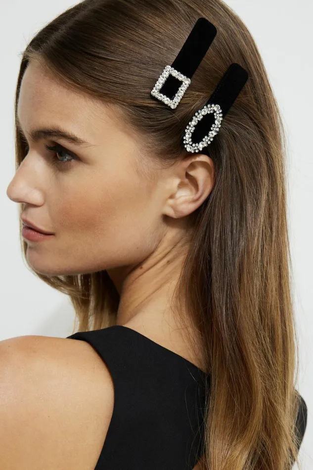 Women Dynamite Hair Accessories 2Pack Velvet Hair Clips Black
