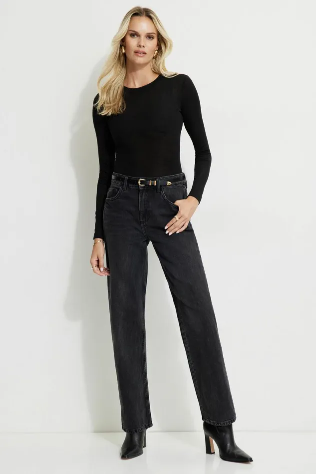 Women Dynamite Jeans and Denim Mika Relaxed Straight Jeans Black