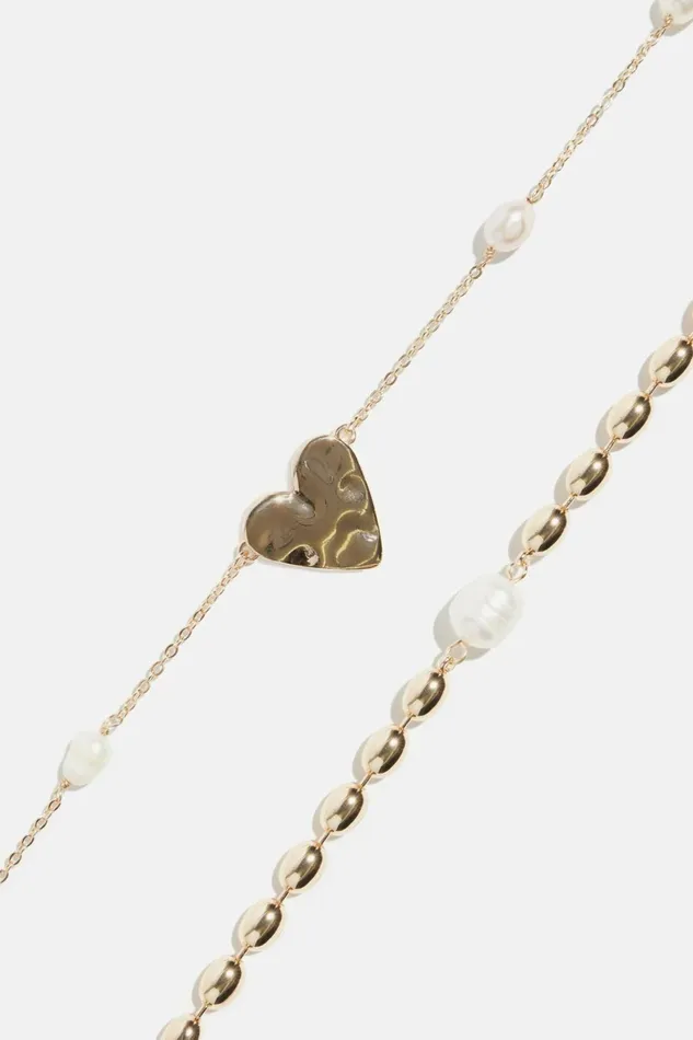 Women Dynamite Necklaces Heart Pearl Necklace Set WHITE
