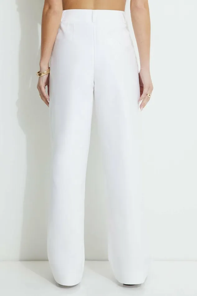 Women Dynamite Pants Pleated Straight Leg Pants White