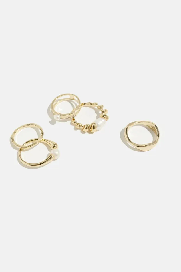 Women Dynamite Rings 5Pack Pearl Rings White