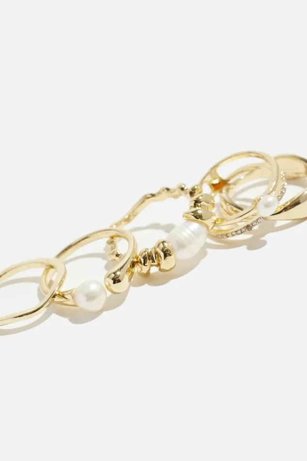 Women Dynamite Rings 5Pack Pearl Rings White