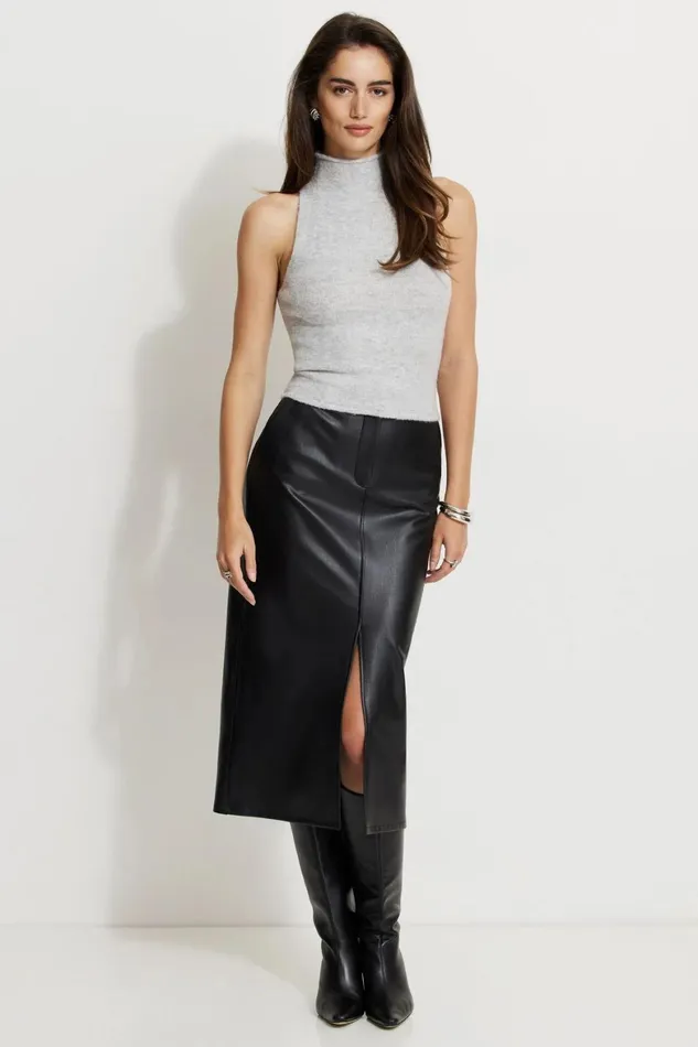 Women Dynamite Skirts and Skorts Danbi Faux Leather Midi Skirt Black