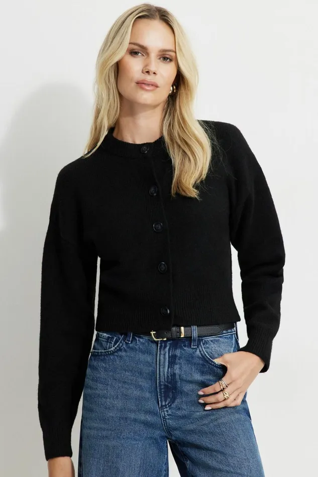 Women Dynamite Tops Heavenlyarn Catherine Crewneck Cardigan Black