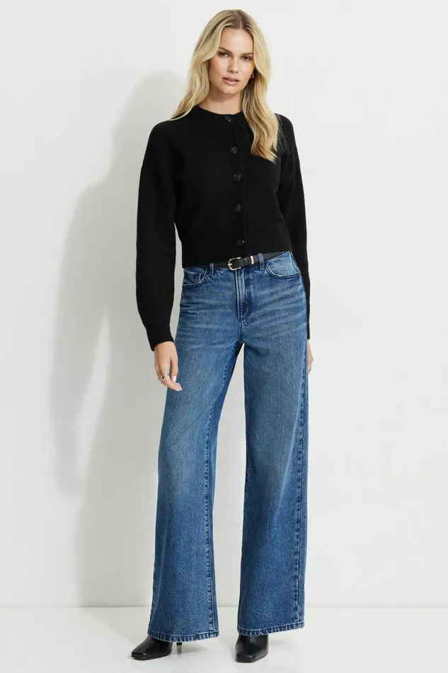 Women Dynamite Tops Heavenlyarn Catherine Crewneck Cardigan Black