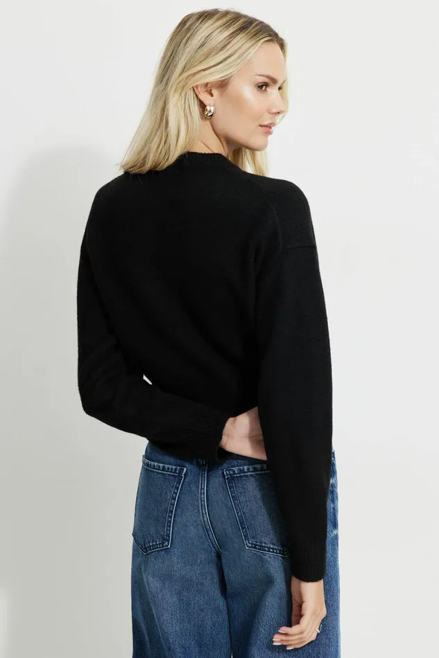 Women Dynamite Tops Heavenlyarn Catherine Crewneck Cardigan Black