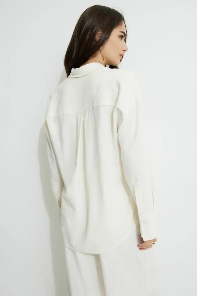 Women Dynamite Tops Linen Oversized Shirt Beige