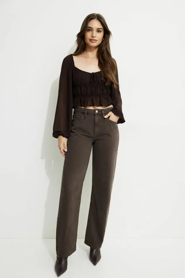 Women Dynamite Tops Marilena Front Tie Blouse Brown