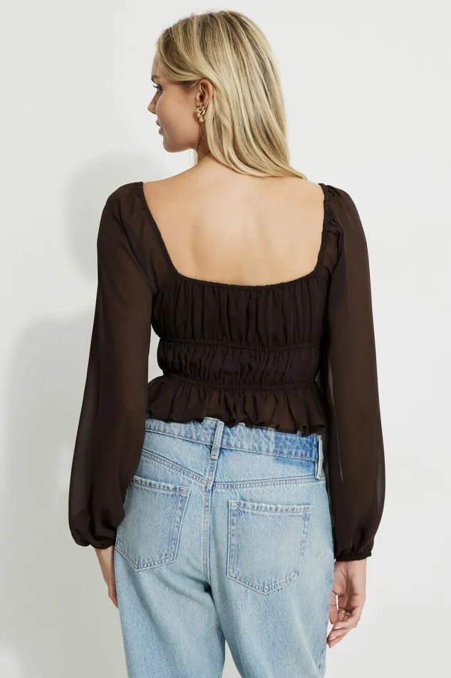 Women Dynamite Tops Marilena Front Tie Blouse Brown