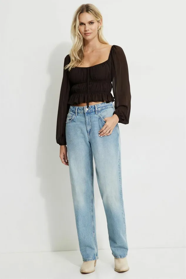 Women Dynamite Tops Marilena Front Tie Blouse Brown