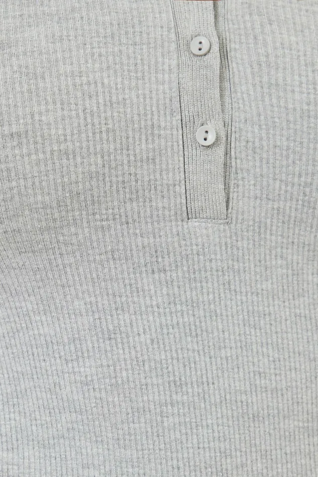 Women Dynamite Tops Ribbed Long Sleeve Polo Gray