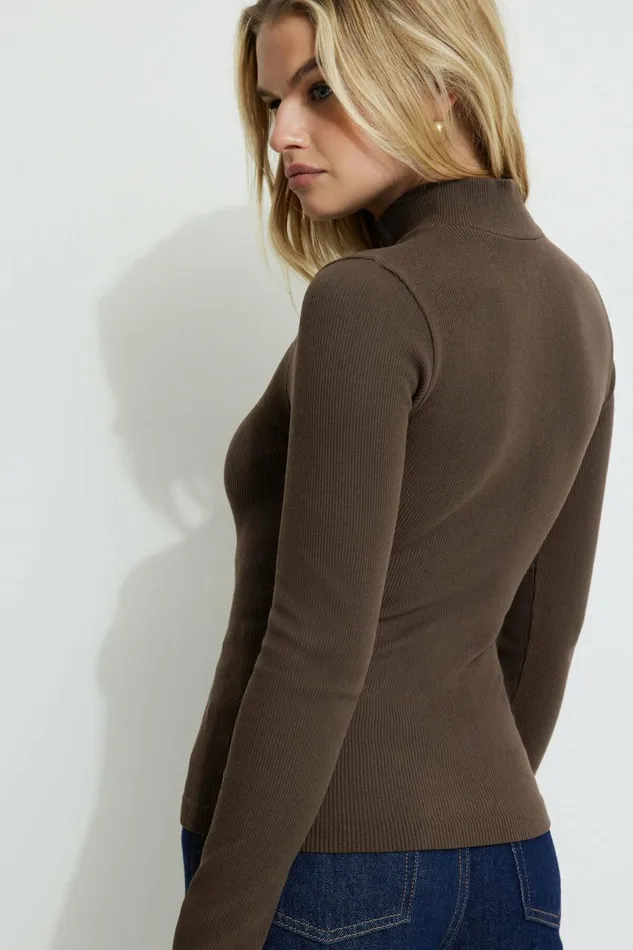 Women Dynamite Tops Seamless Long Sleeve Top Brown