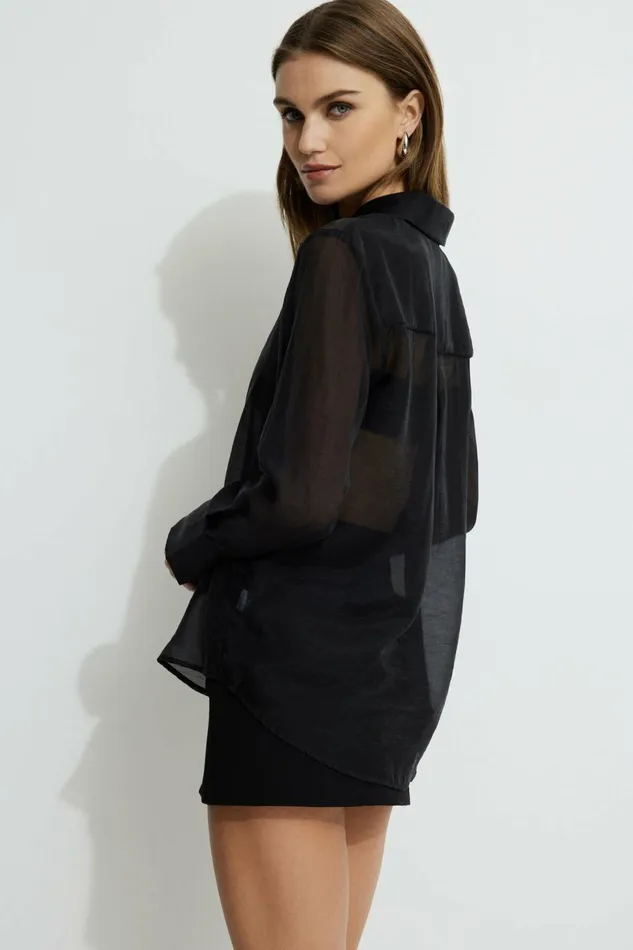 Women Dynamite Tops Sheer Relaxed Shirt Black