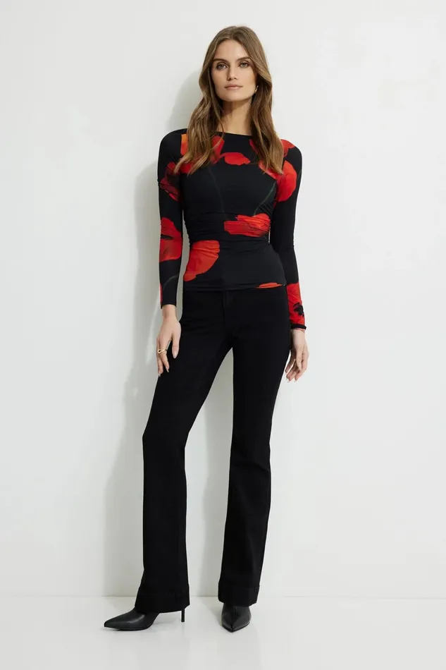 Women Dynamite Tops Stella Printed Long Sleeve TShirt Red