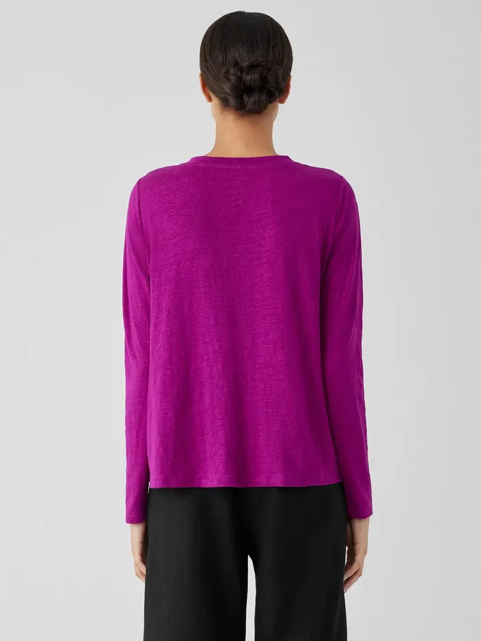 Women Eileen Fisher Jackets Coats and Vests Organic Linen Jersey Crew Neck Top Black