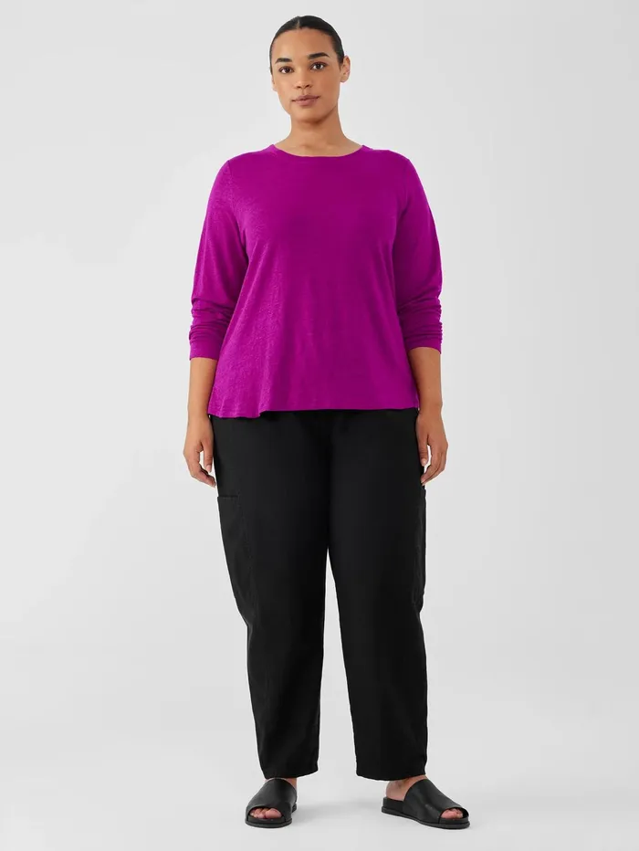 Women Eileen Fisher Jackets Coats and Vests Organic Linen Jersey Crew Neck Top Black