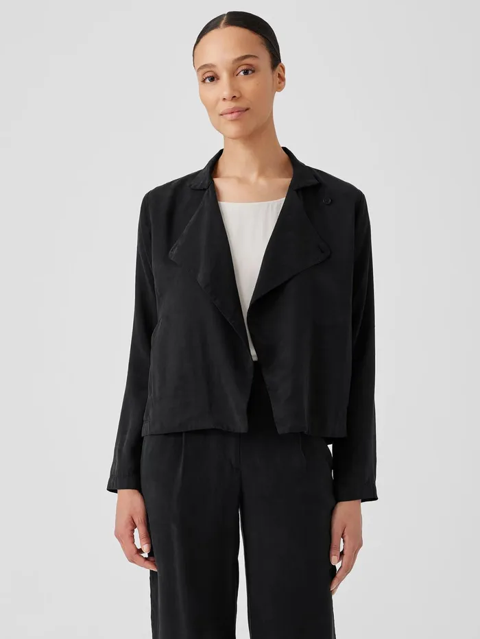 Women Eileen Fisher Jackets Coats and Vests Sandwashed Twill Stand Collar Jacket Black Women Eileen Fisher Jackets Coats and Vests Sandwashed Twill Stand Collar Jacket Black