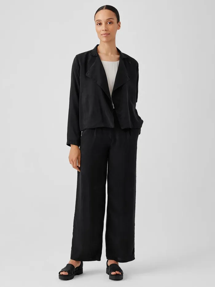 Women Eileen Fisher Jackets Coats and Vests Sandwashed Twill Stand Collar Jacket Black