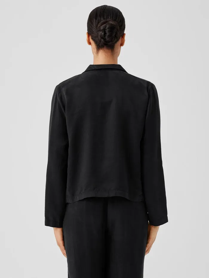 Women Eileen Fisher Jackets Coats and Vests Sandwashed Twill Stand Collar Jacket Black